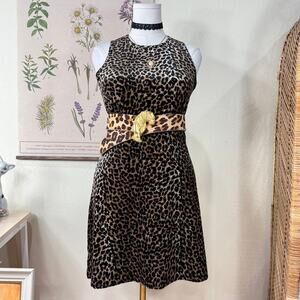 Vintage 90s Y2k Velvet Leopard Print Sleeveless Mini Dress Sexy Trashy Bimbo M L
